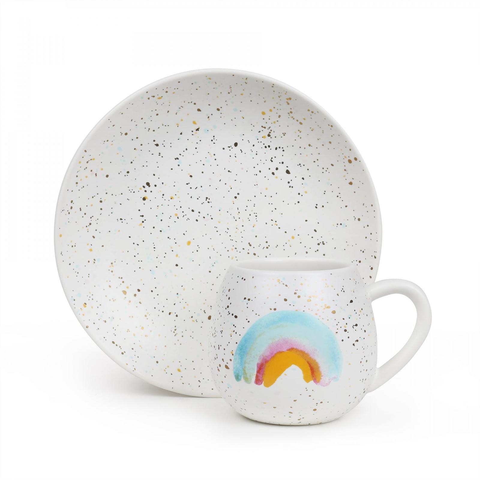 Mini Hug Me Mug and Plate Set - Rainbow & Gold Splatter