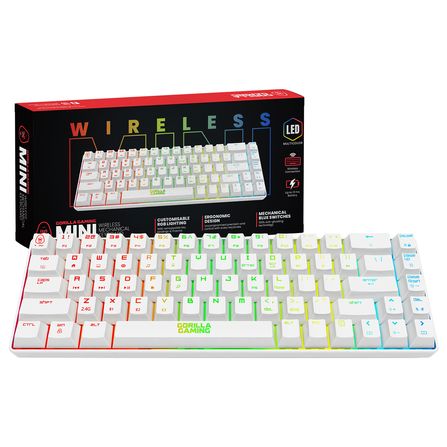 Gorilla Gaming Mini Wireless Mechanical Keyboard White InStock