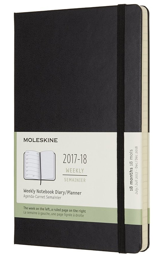 Moleskine Large Hard Cover 18 Month Weekly Planner - Black