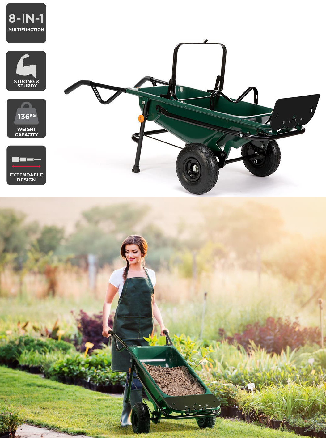 8in1 Garden Trolley, Wheelbarrow, Cart and Dolly Images at Mighty Ape NZ