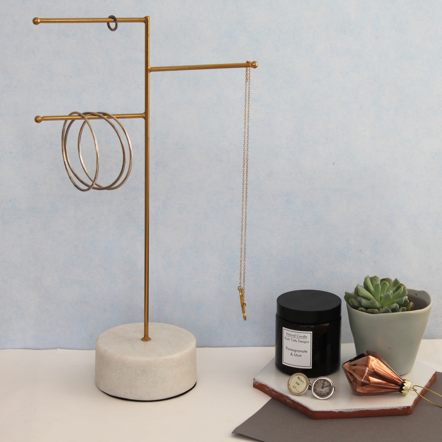 Modern Artisan Brass & Marble Jewellery Stand at Mighty Ape NZ