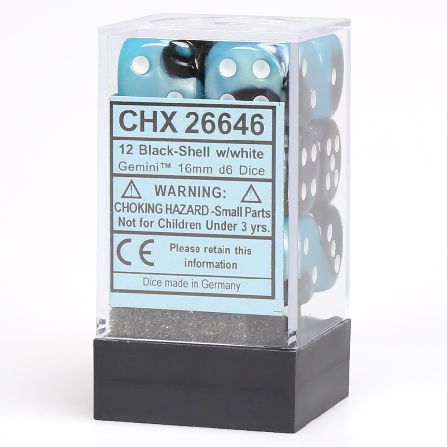 Chessex: D6 Gemini Cube Set (16mm) - Black Shell/White image
