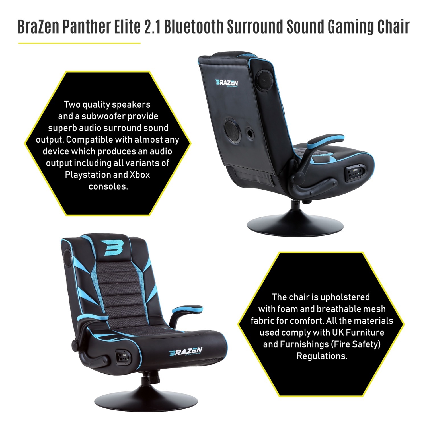 BraZen Panther Elite 2.1 Bluetooth Surround Sound Gaming Chair (Red) for image