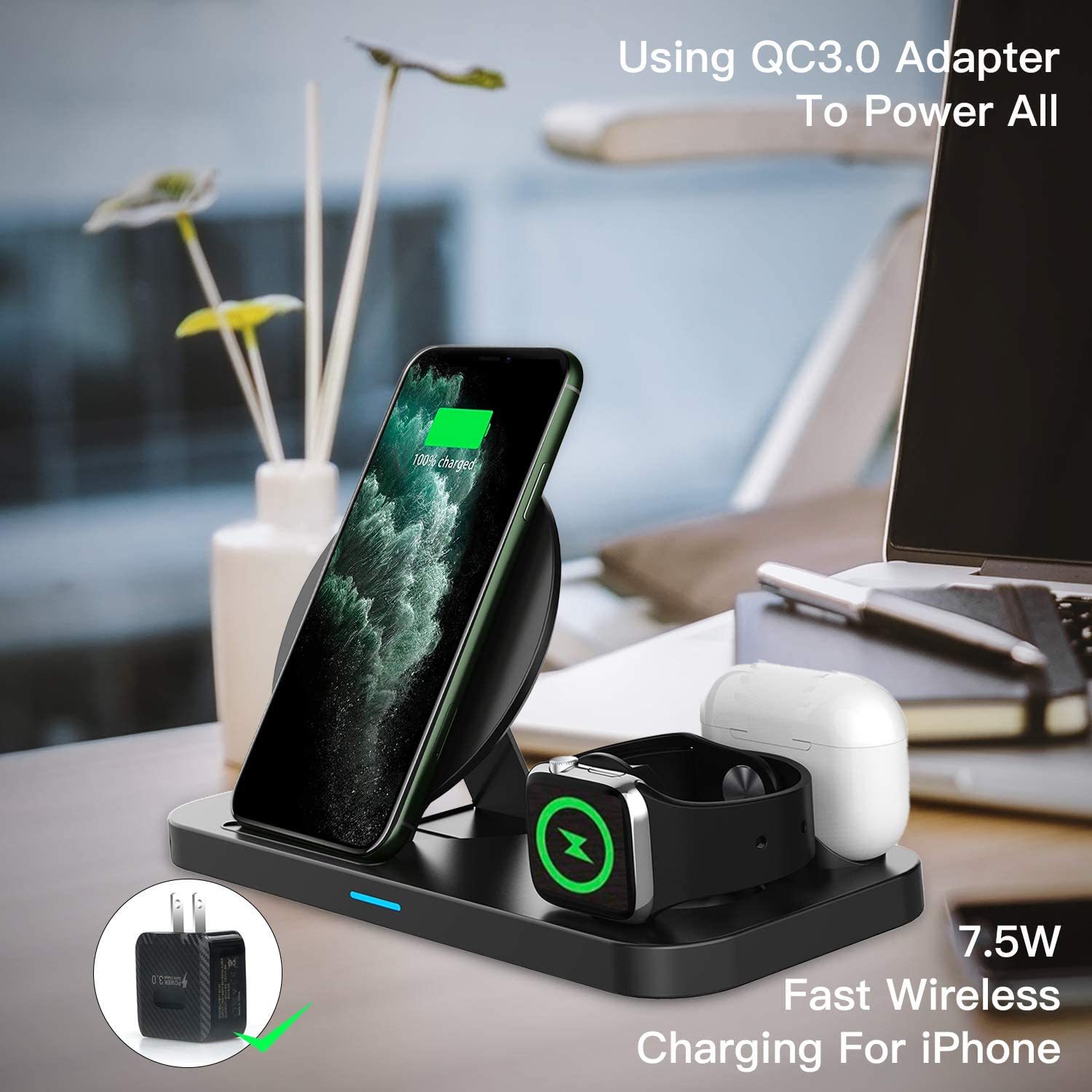 Foldable 3 in 1 Wireless Charging Station Black at Mighty Ape NZ