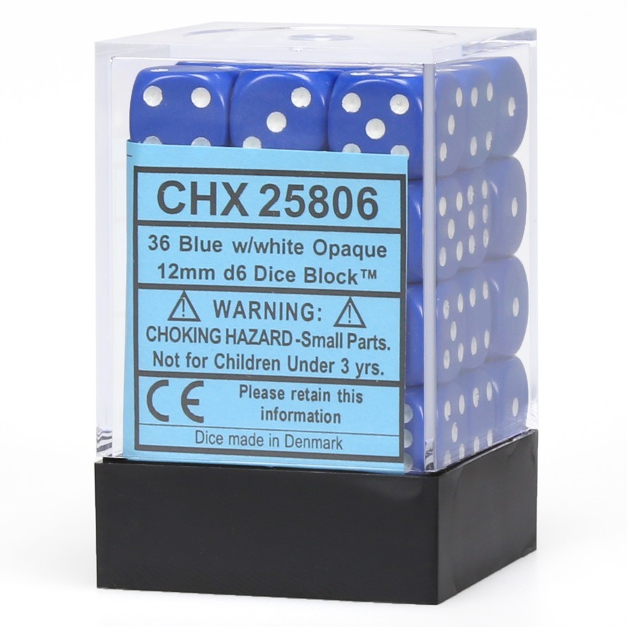 Chessex: D6 Opaque Cube Set (12mm) - Blue/White