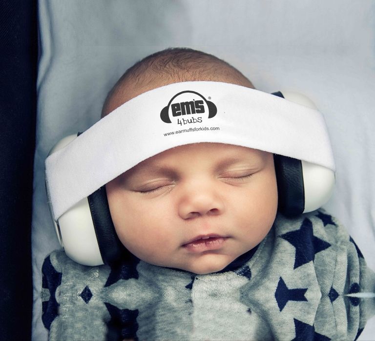 Em’s for Kids: Baby Earmuffs - White/Blue Racer image