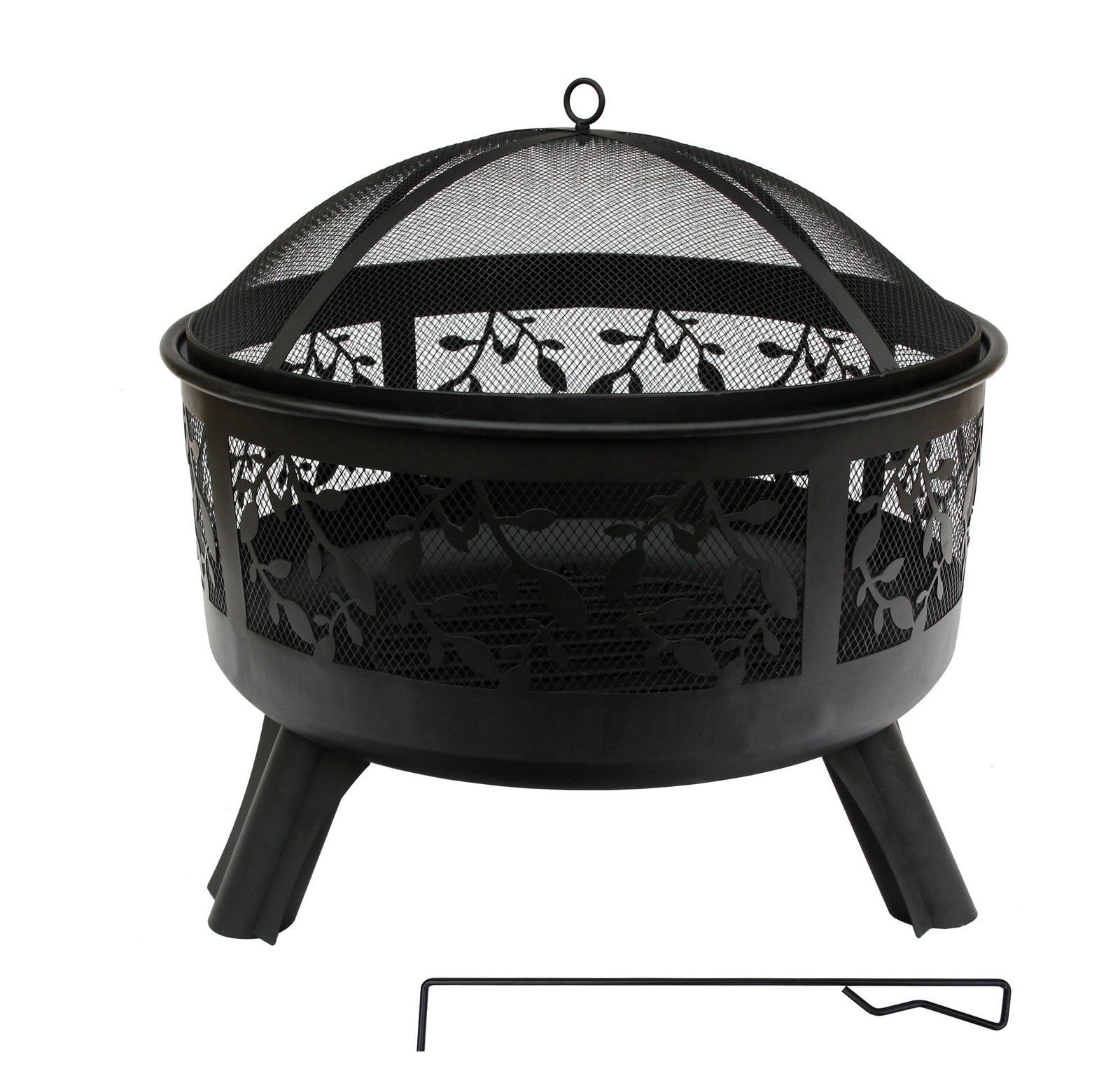 Round Steel Fire Pit with Leaf Design (61x58cm) image