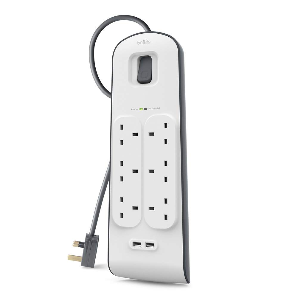 Belkin - 8 Outlet Surge Protector with 2 x 2.4A Shared USB Charging - 2 Metres image