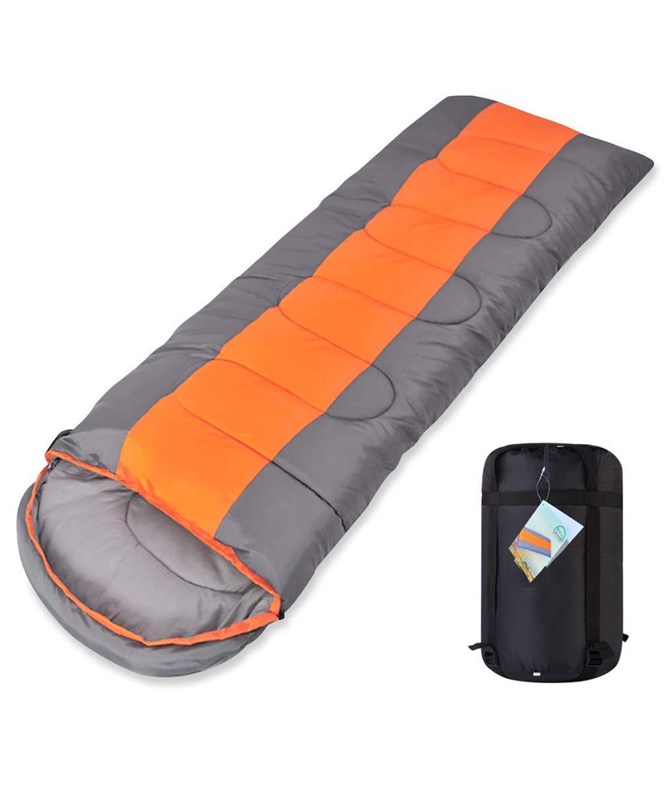 High Quality Envelope Hooded Sleeping Bag with Carry Bag - Orange/Dark Grey image