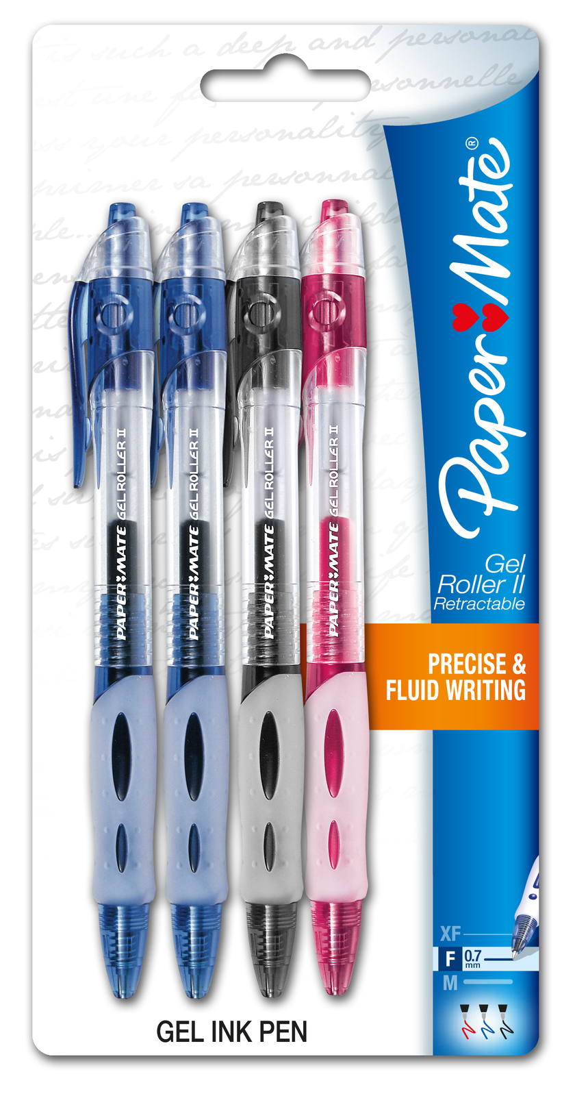 Papermate Gel Roller II Retractable Pen 0.7mm Pkt4