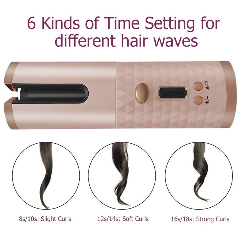 Wireless Auto-Rotating Ceramic Hair Curler - Pink image