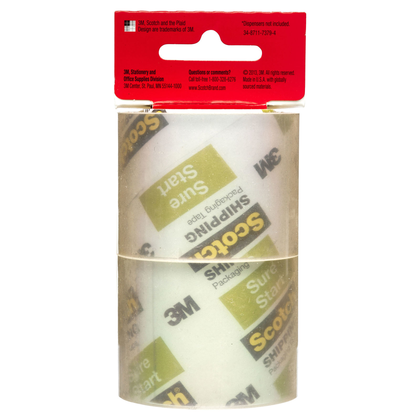 Scotch Sure Start Shipping Packaging Tape Refill 2 Pack - Clear (48mm x 22.8m) image