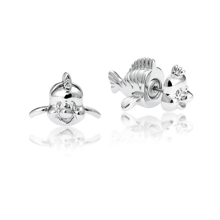 Couture Kingdom: Disney Princess Ariel Flounder Stud Earrings - White Gold