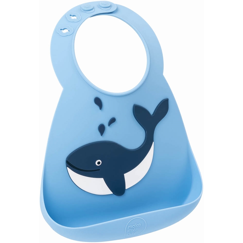Make My Day: Silicon Baby Bib - Whale Blue image
