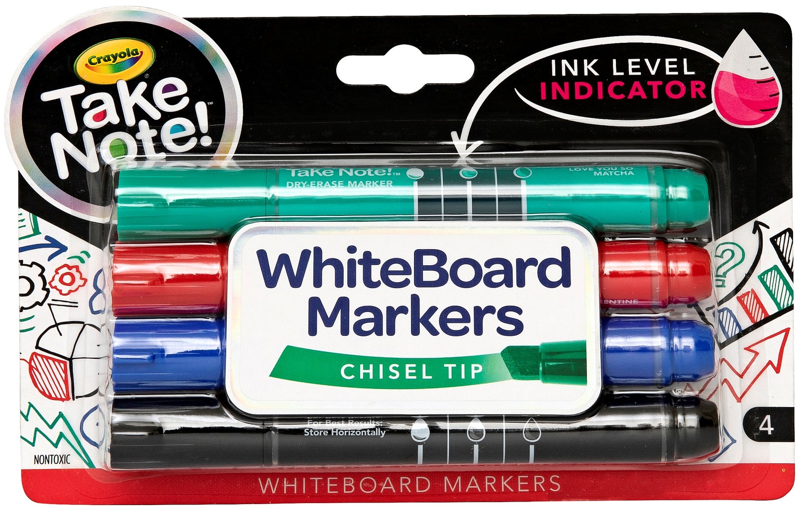 Crayola: Take Note - Chisel Tip Whiteboard Markers - Black,Blue,Red,Green image