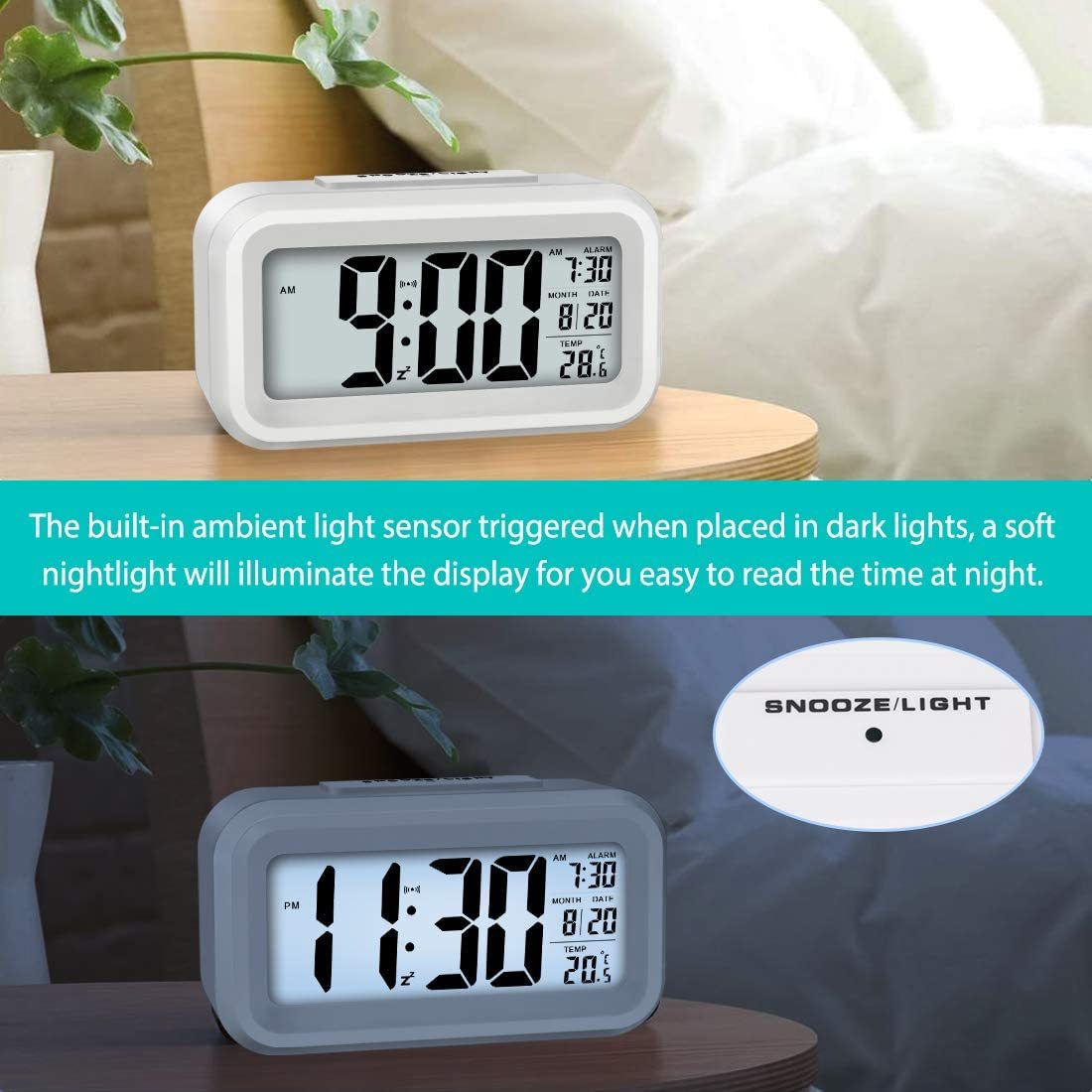 Smart Night Light Digital Alarm Clock White at Mighty Ape NZ