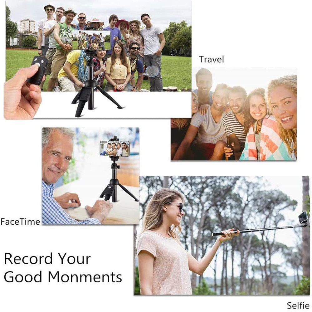 Portable Selfie Stick Phone Tripod With Wireless Remote Shutter - Black image