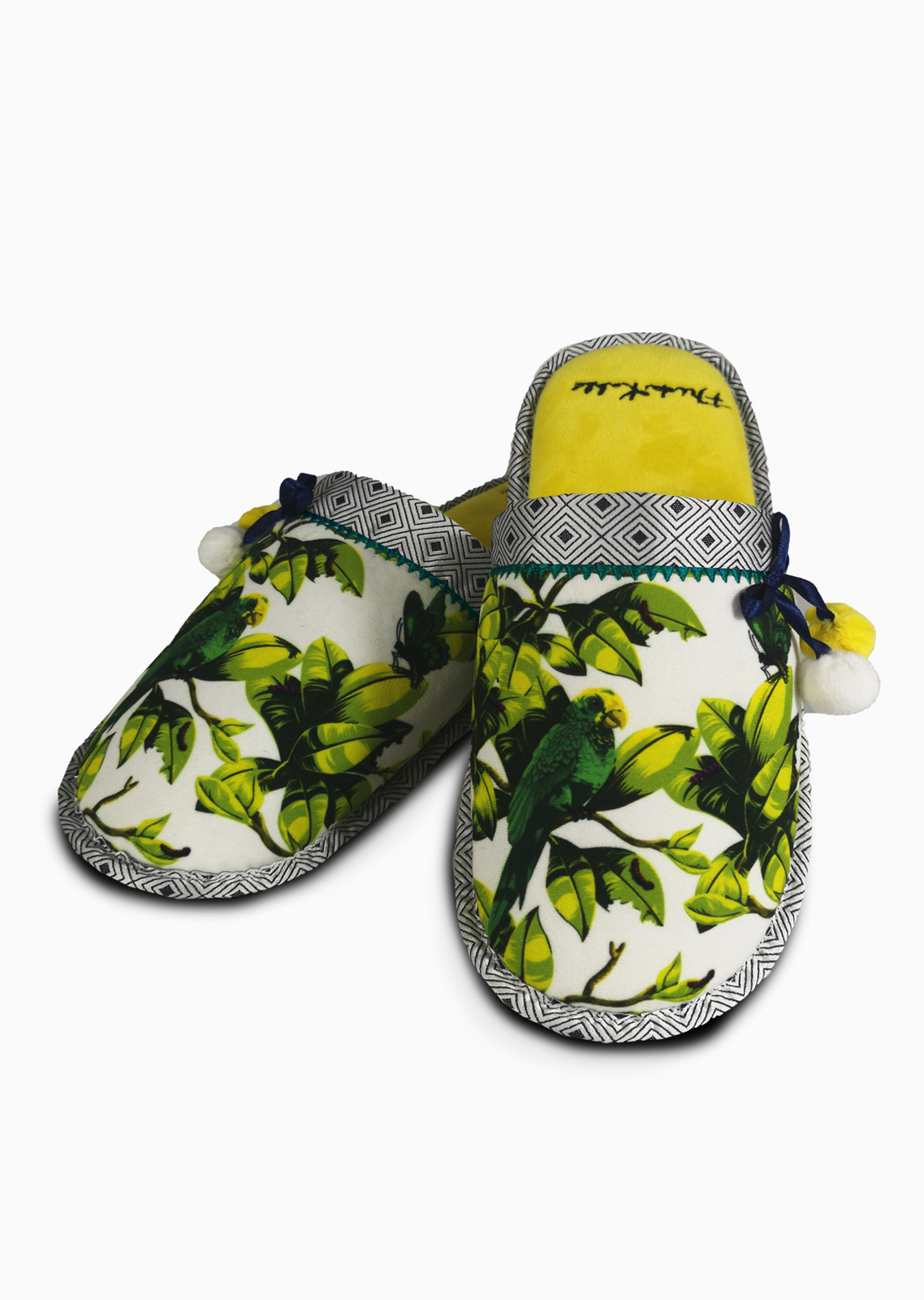 Frida Kahlo: Plush Mule Slippers With Pom Poms - Bonito Ladies image