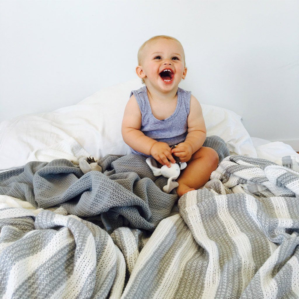 Ecosprout: Cotton Cellular Bassinet Blanket - Natural/Dove Grey Stripe image