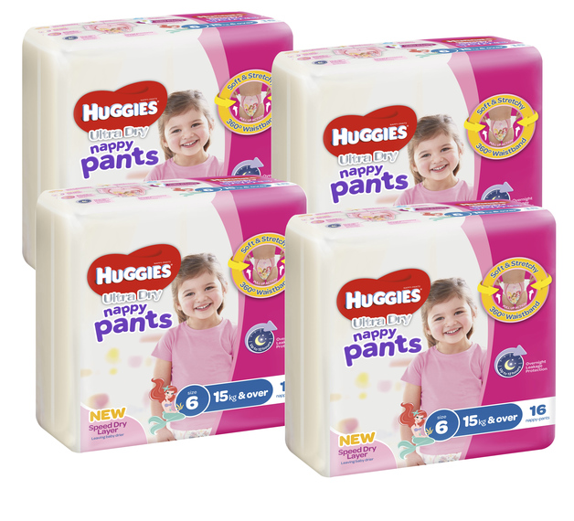 Buy Huggies Ultra Dry Nappy Pants Convenience Value Box Size 6 Girl 15+ kg (64) at Mighty Ape NZ