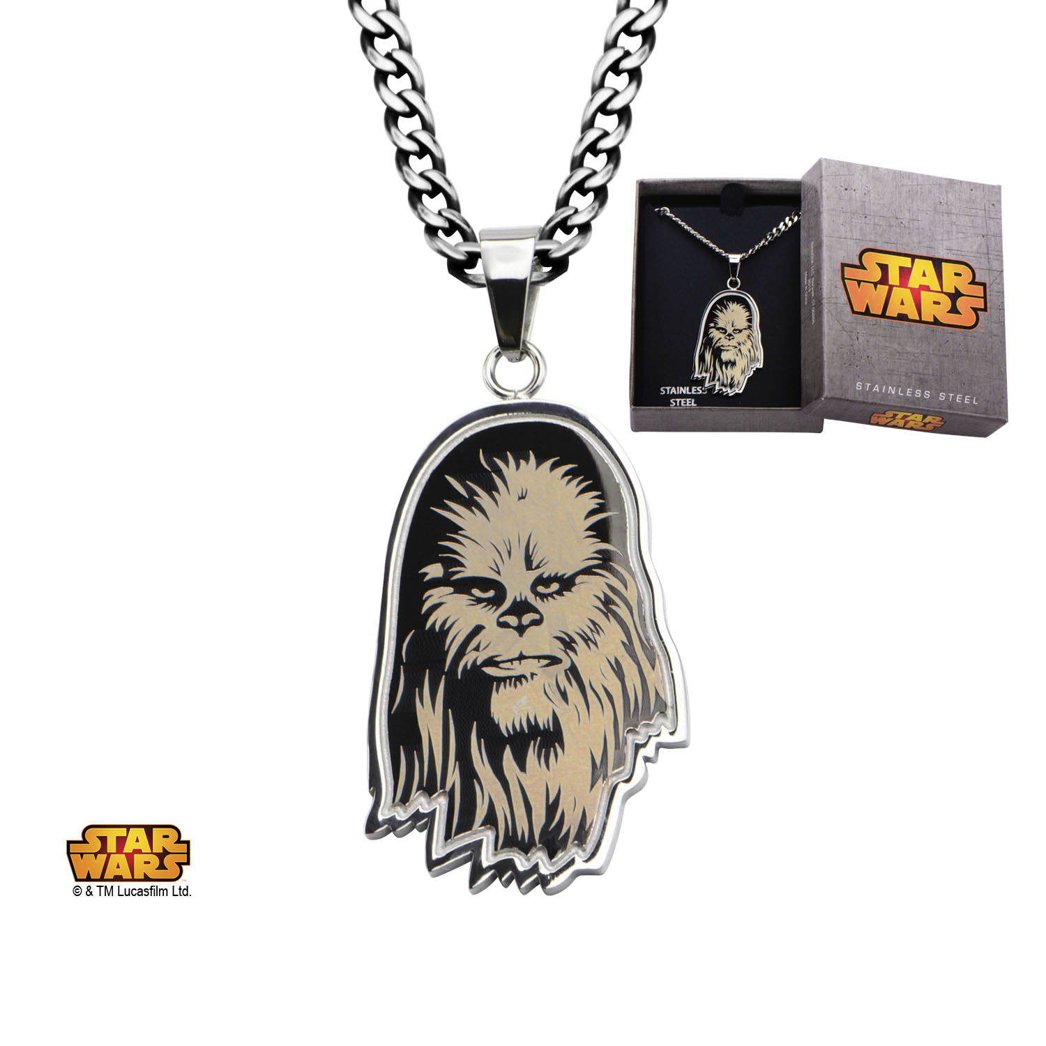 Star Wars Steel Etched Chewbacca Pendant Necklace image