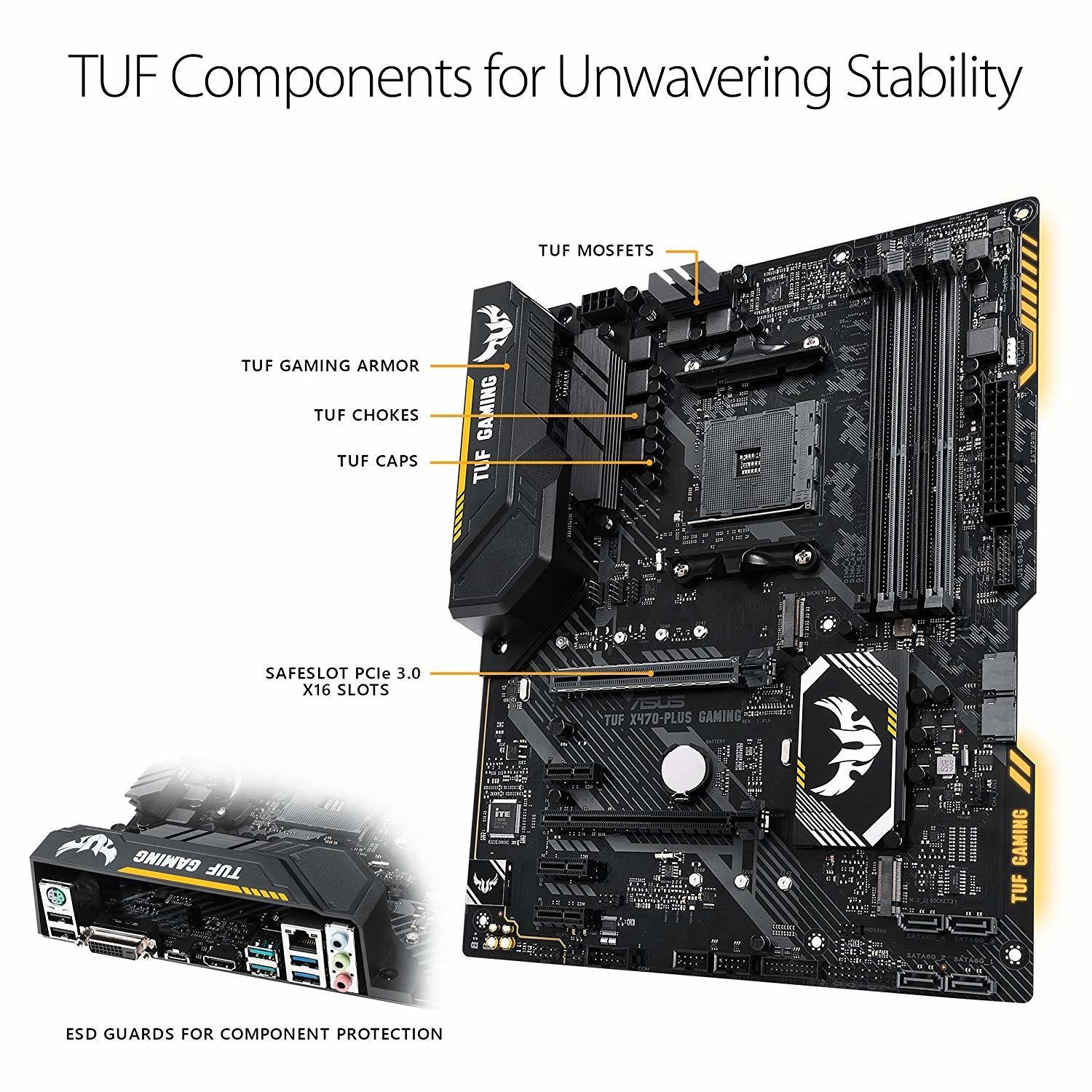 Asus TUF X470-Plus Gaming AMD Ryzen2 AM4 DDR4 Hdmi Dvi M.2 Atx Motherboard