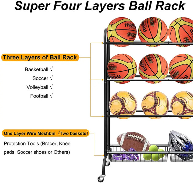 Buy Freestanding Basketball Storage Rack with Baskets and Hooks at
