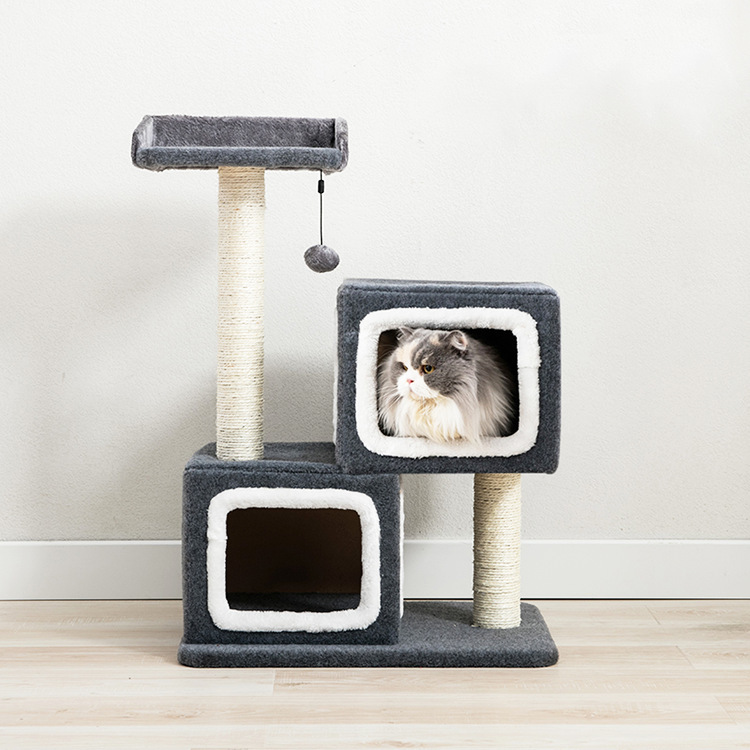 Gorilla: Cat Tree (3 Levels) With 2 Snuggle Cubes 1M - Charcoal / White image