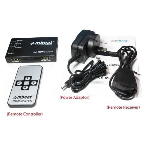 mbeat 4 Port Powered HDMI Switch with Remote Control