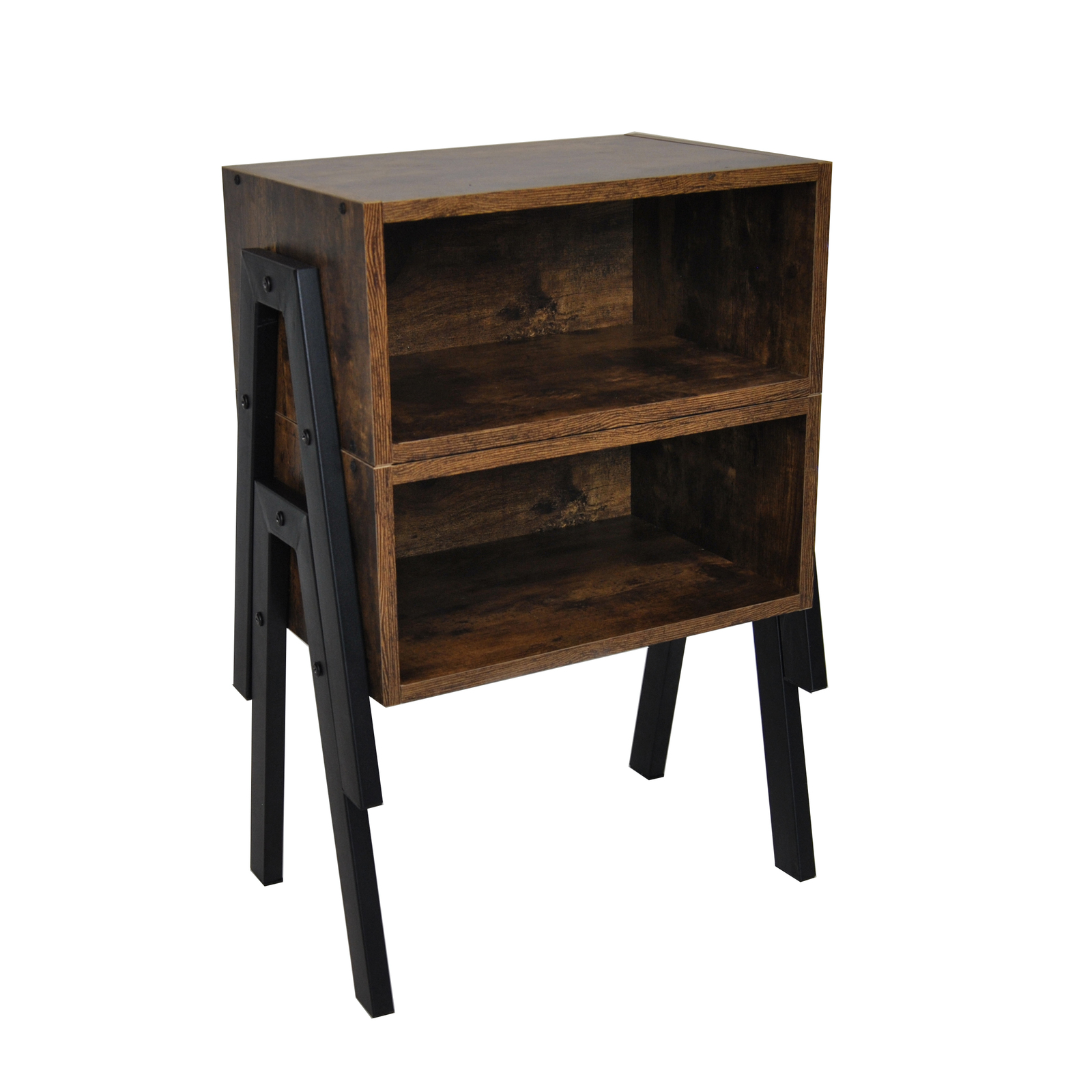 Industrial Rustic Stackable Bedside Table with Metal Legs- Set of 2 image