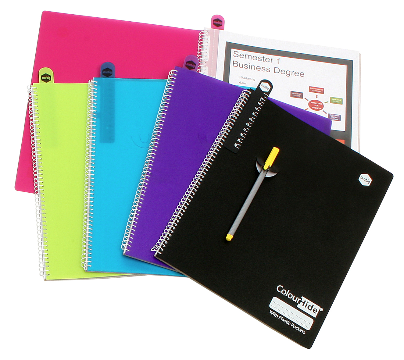 Buy Marbig ColourHide A4 Notebook with Plastic Pockets Assorted