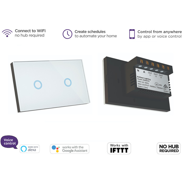 Brilliant Smart WiFi Elite Glass Wall Switch at Mighty Ape NZ