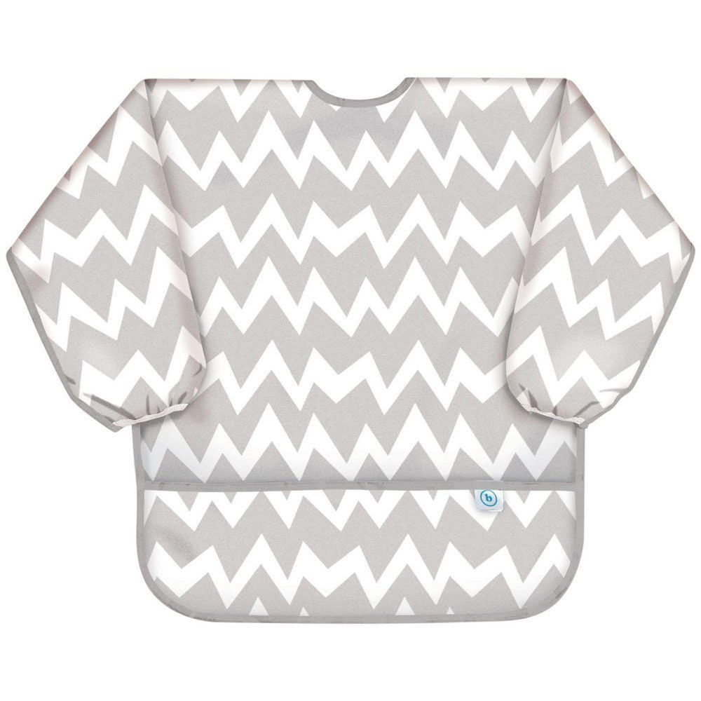 Bumkins: Waterproof Sleeved Bib - Grey Chevron