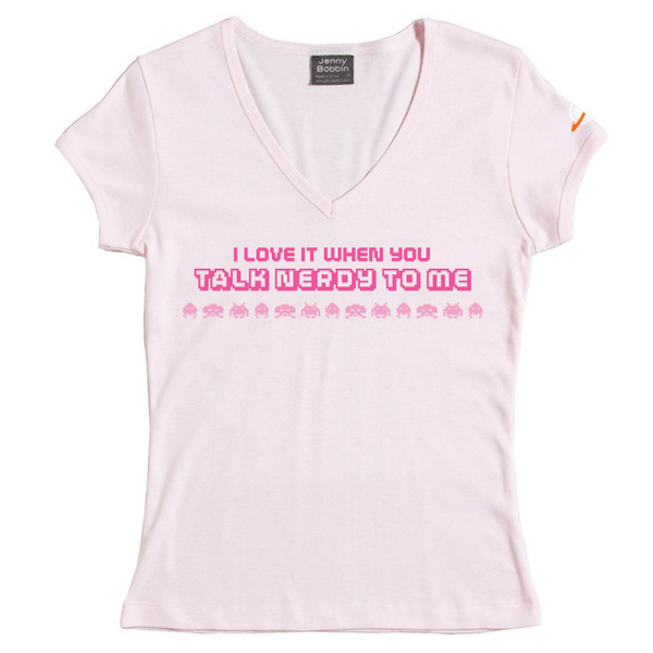 Talk Nerdy - Female V-Neck Tee (Pink) for image