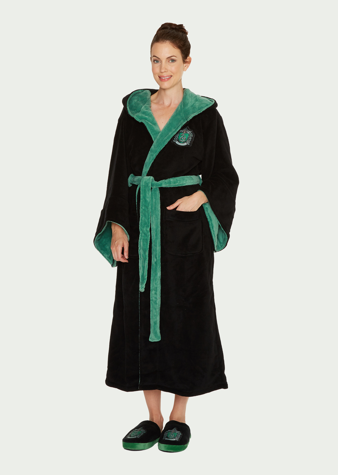 Harry Potter: Slytherin Fleece Robe - Black & Green Women's (One Size)