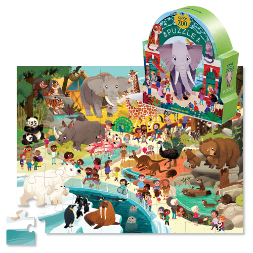 Crocodile Creek: 48-Piece Shaped Box Puzzle - Day at the Museum/Zoo image