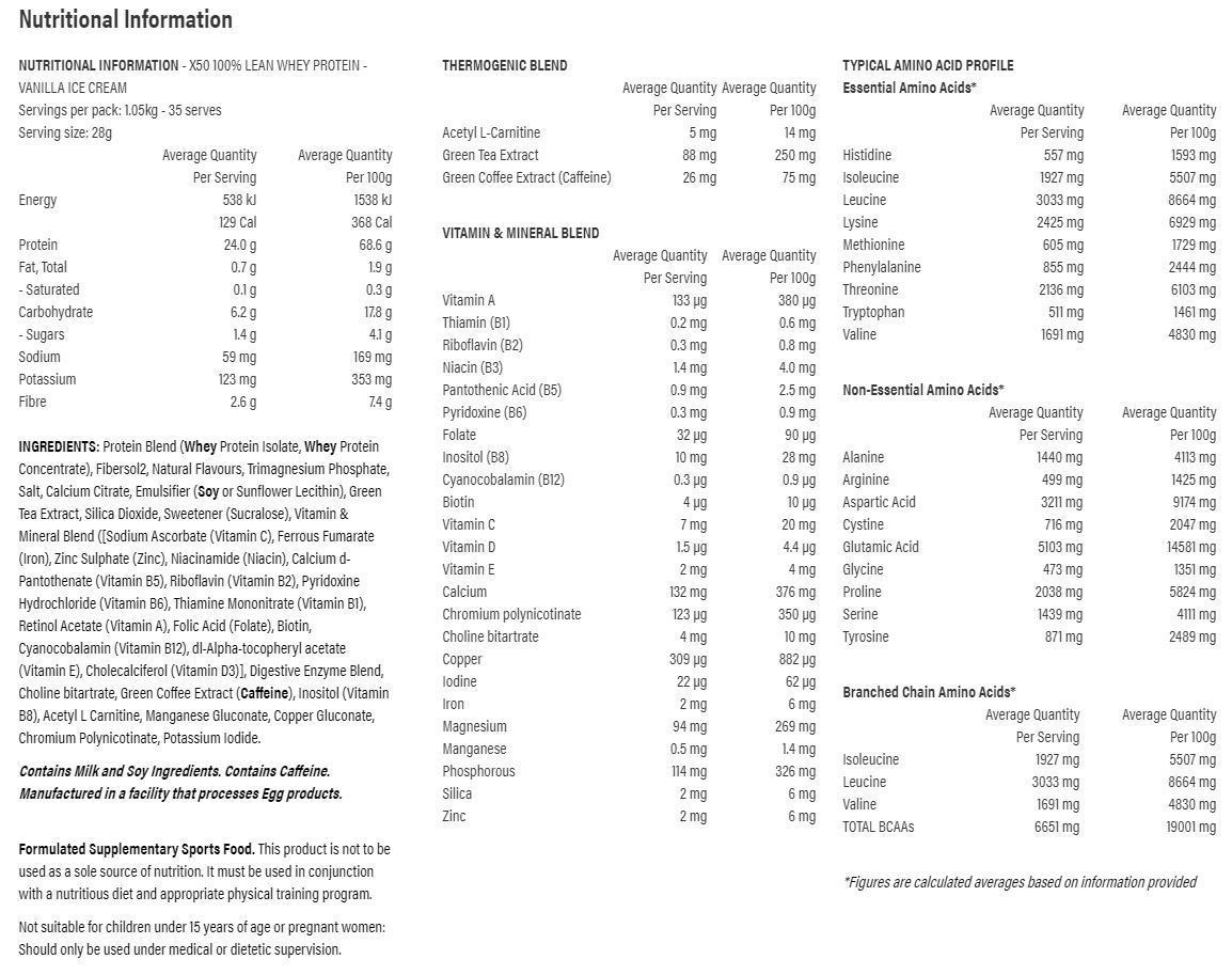 Green Tea X50: 100% Lean Whey Protein - Vanilla Ice Cream (1kg) image