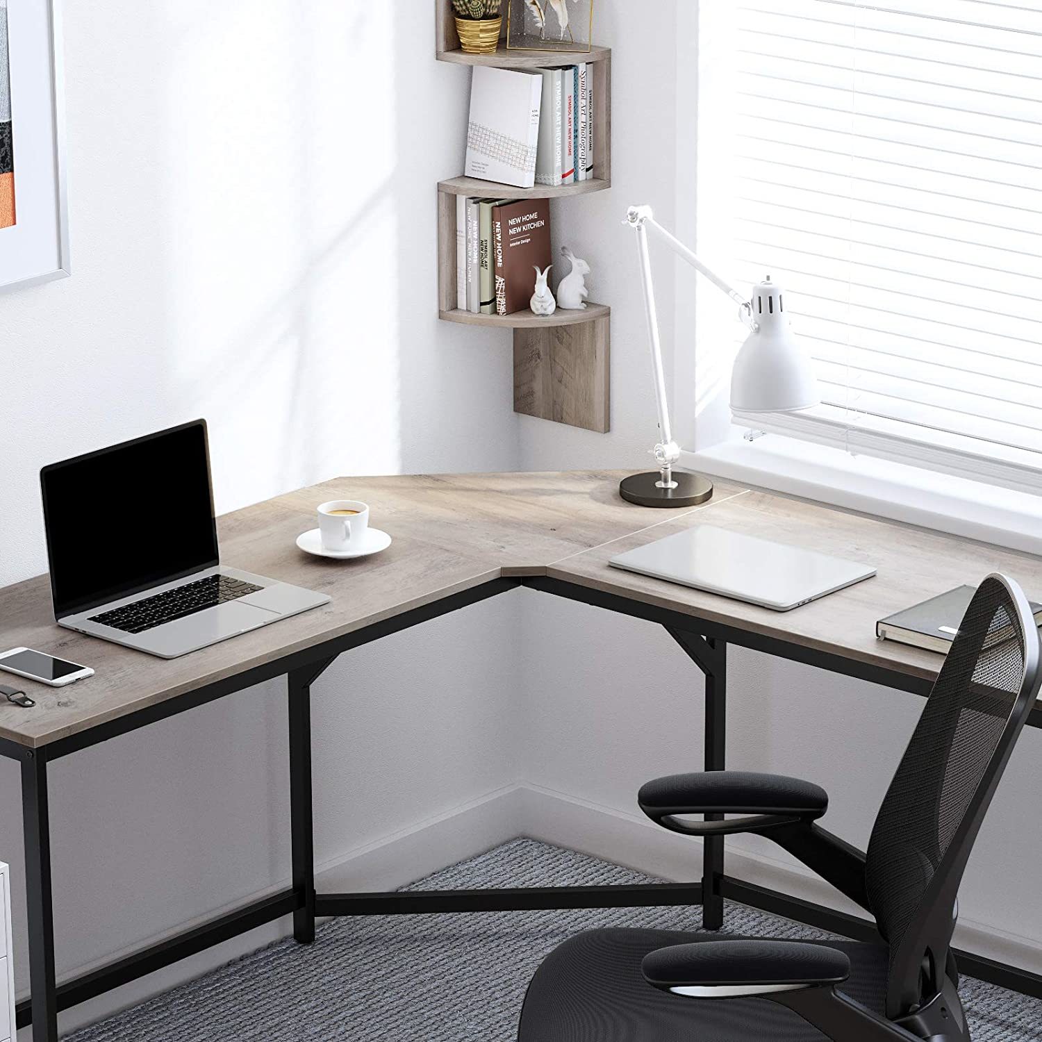 Buy Vasagle LShaped Computer Desk Greige + Black at Mighty Ape NZ