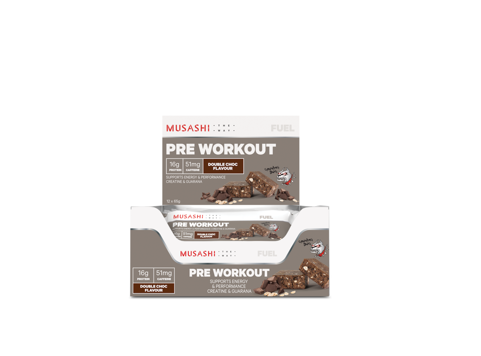 Buy Musashi PreWorkout Protein Bars Double Chocolate (12 x 65g) at