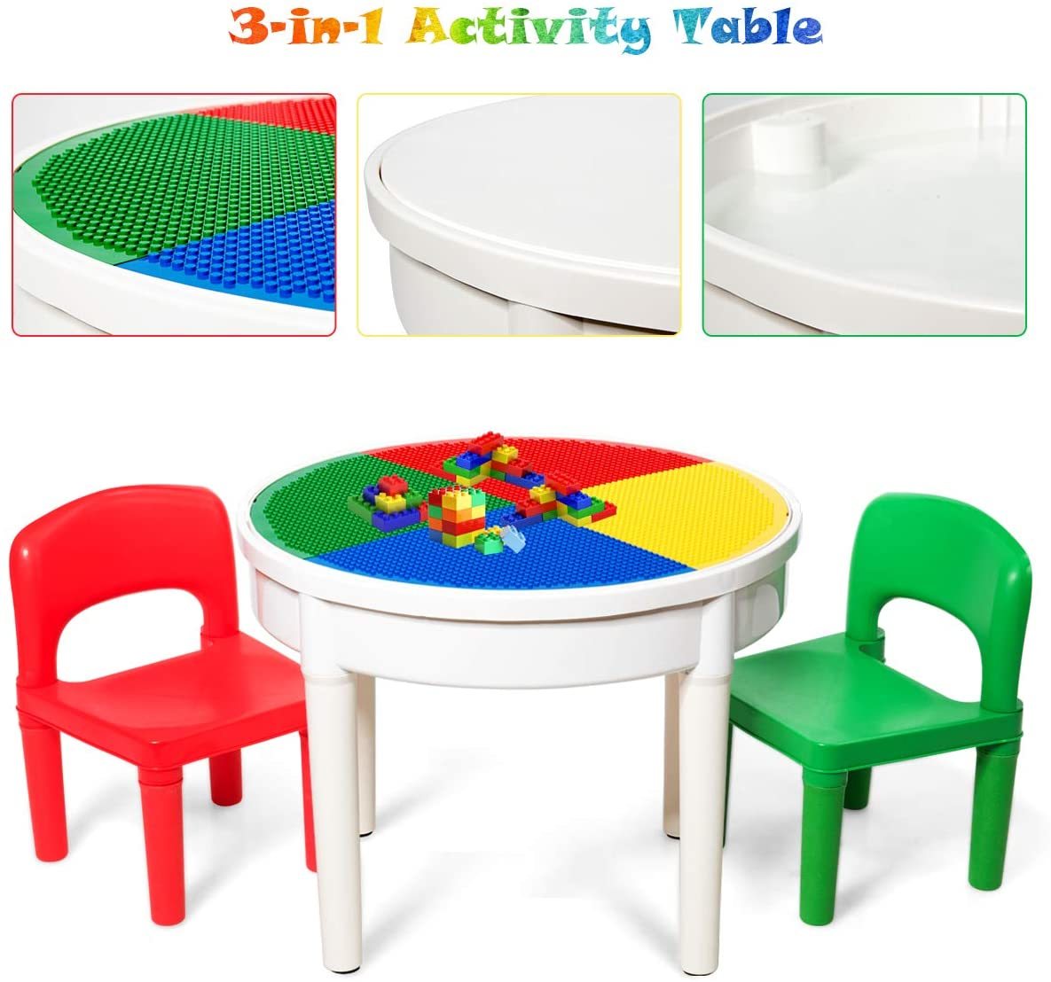 Kids Round 3-in-1 Activity Table With 2 Chairs (Primary) image