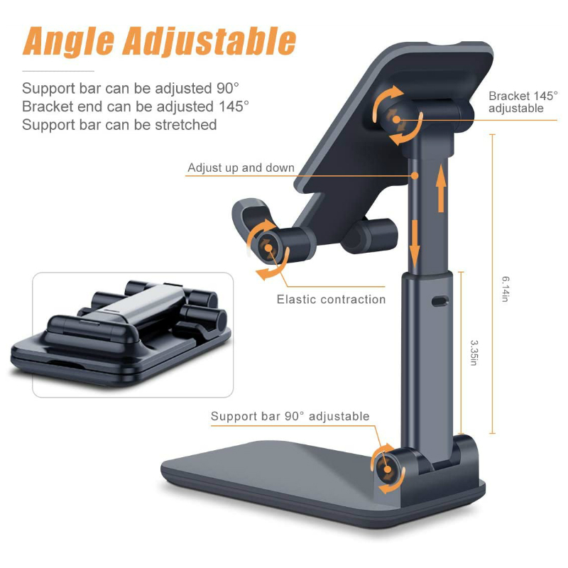 Adjustable Foldable Phone Holder - Black image