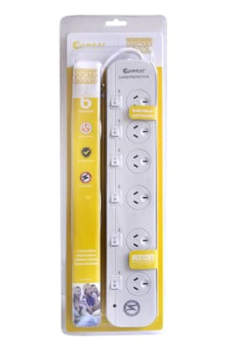 Sansai 6 Way Surge Powerboard with Individual Switches