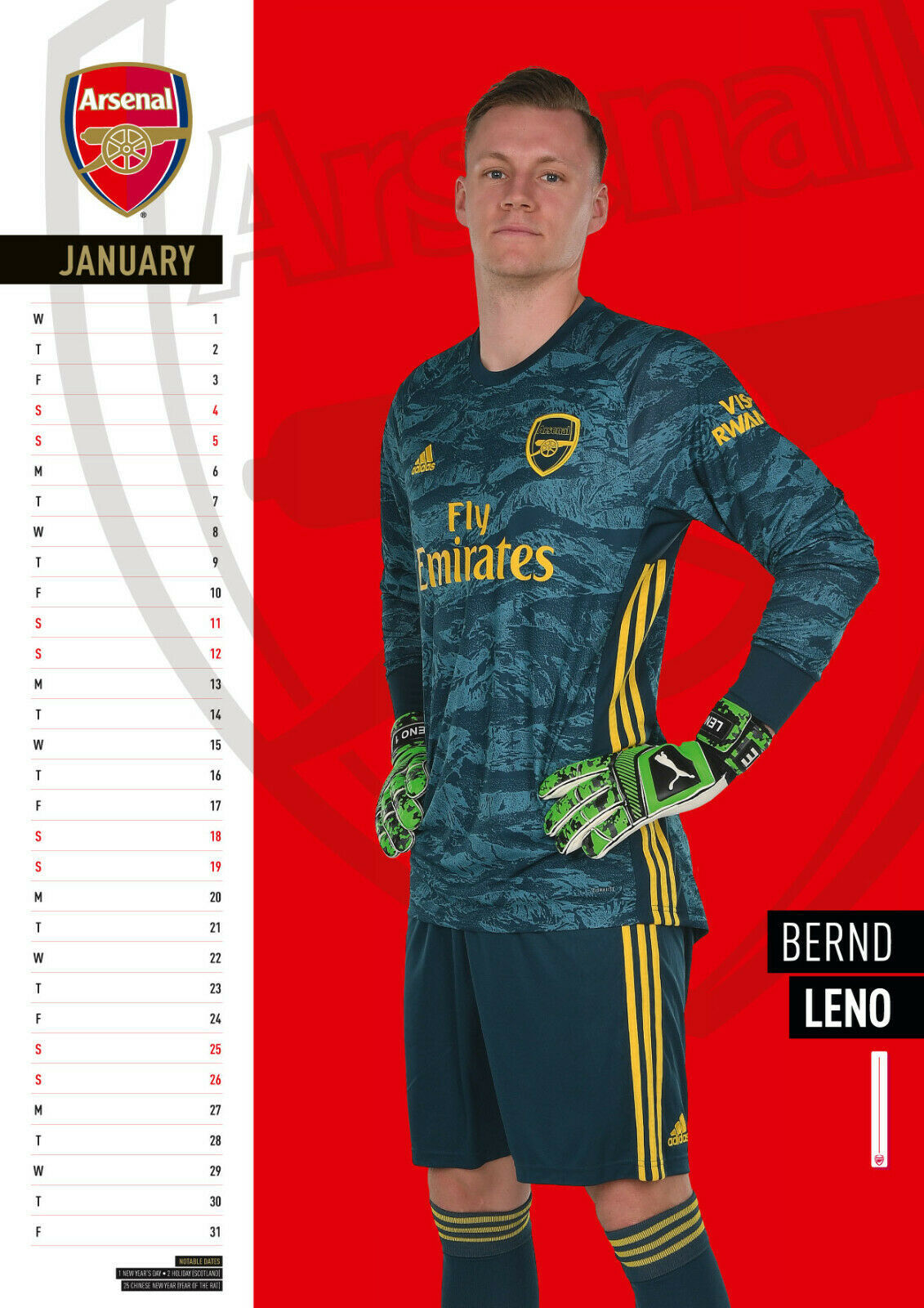 Official Arsenal 2020 A3 Wall Calendar image