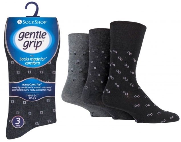 Men's Gentle Grip Top Non Elastic Socks Black (3 Pack) at