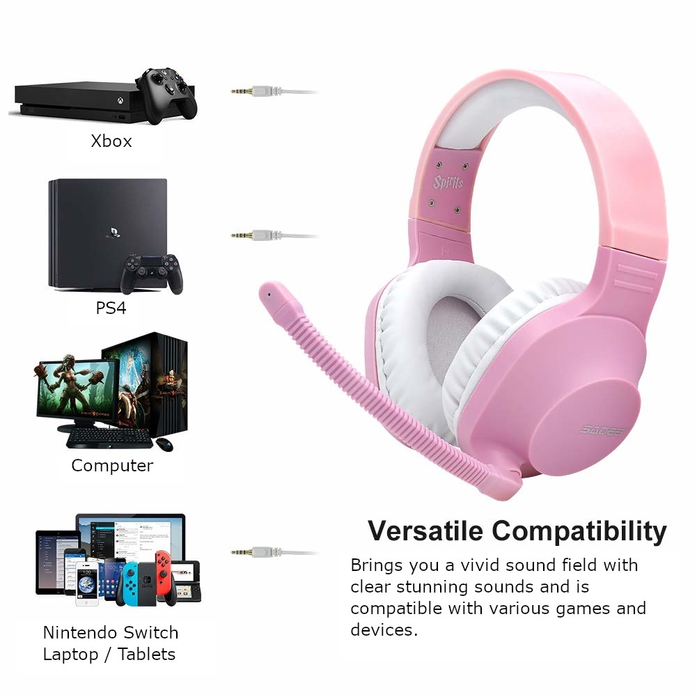 SADES Spirits Universal Gaming Headset (Pink) on Switch, PC, PS4, Xbox One