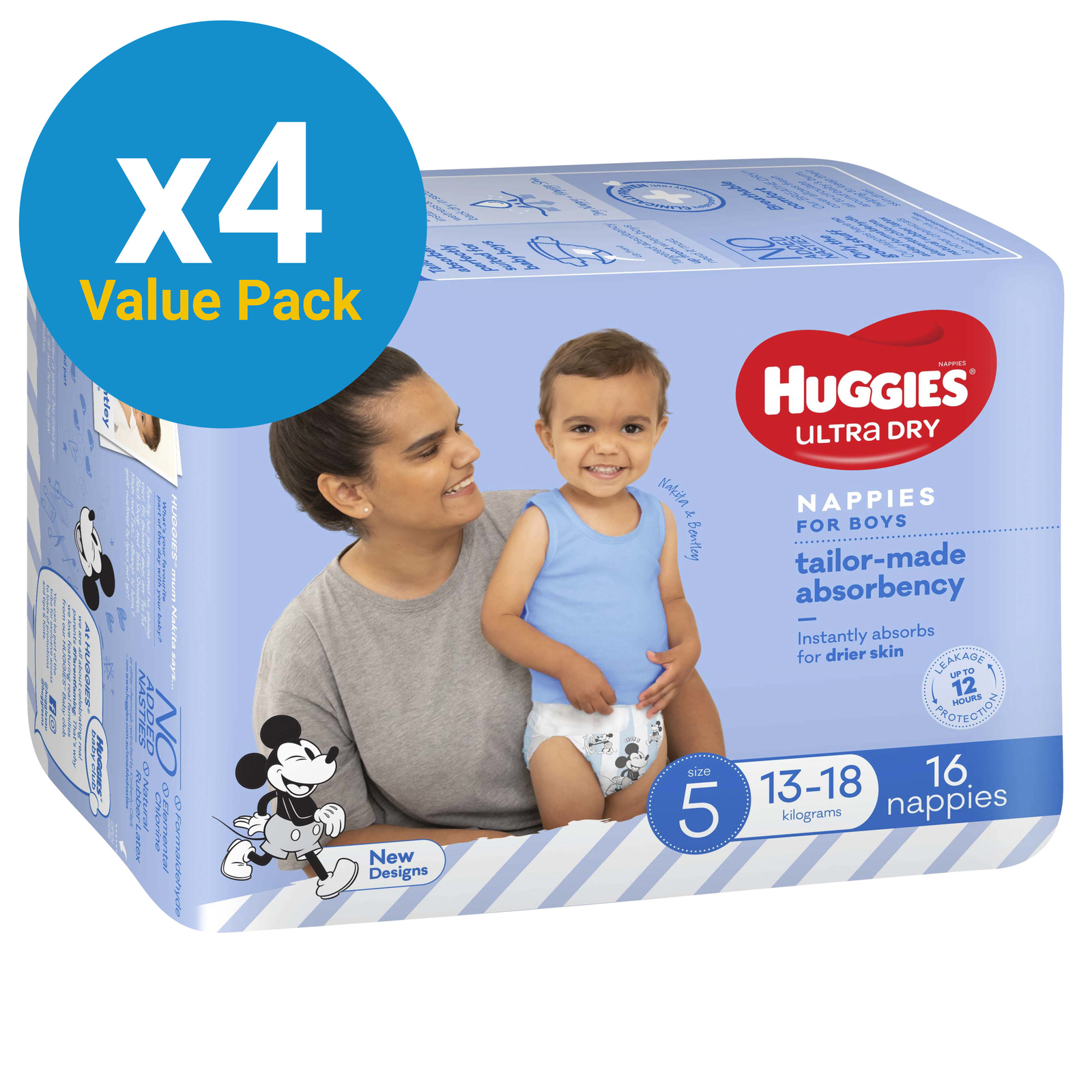 Huggies Ultra Dry Walker Boy Nappies Value Box - Size 5 (64)