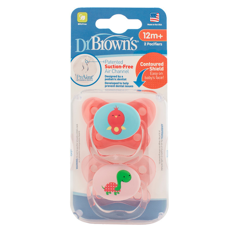 Buy Dr Brown's PreVent Contoured Pacifier Stage 3 Pink 12+ (2 Pack