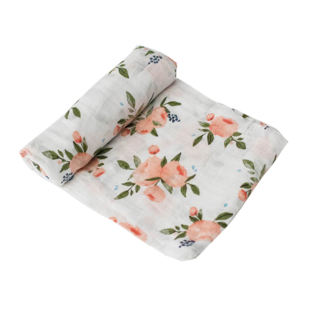 Little Unicorn: Cotton Muslin Swaddle - Watercolour Roses (Single) image