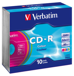 Verbatim CD-R 700MB 10Pk Slim Case Colours 52x image