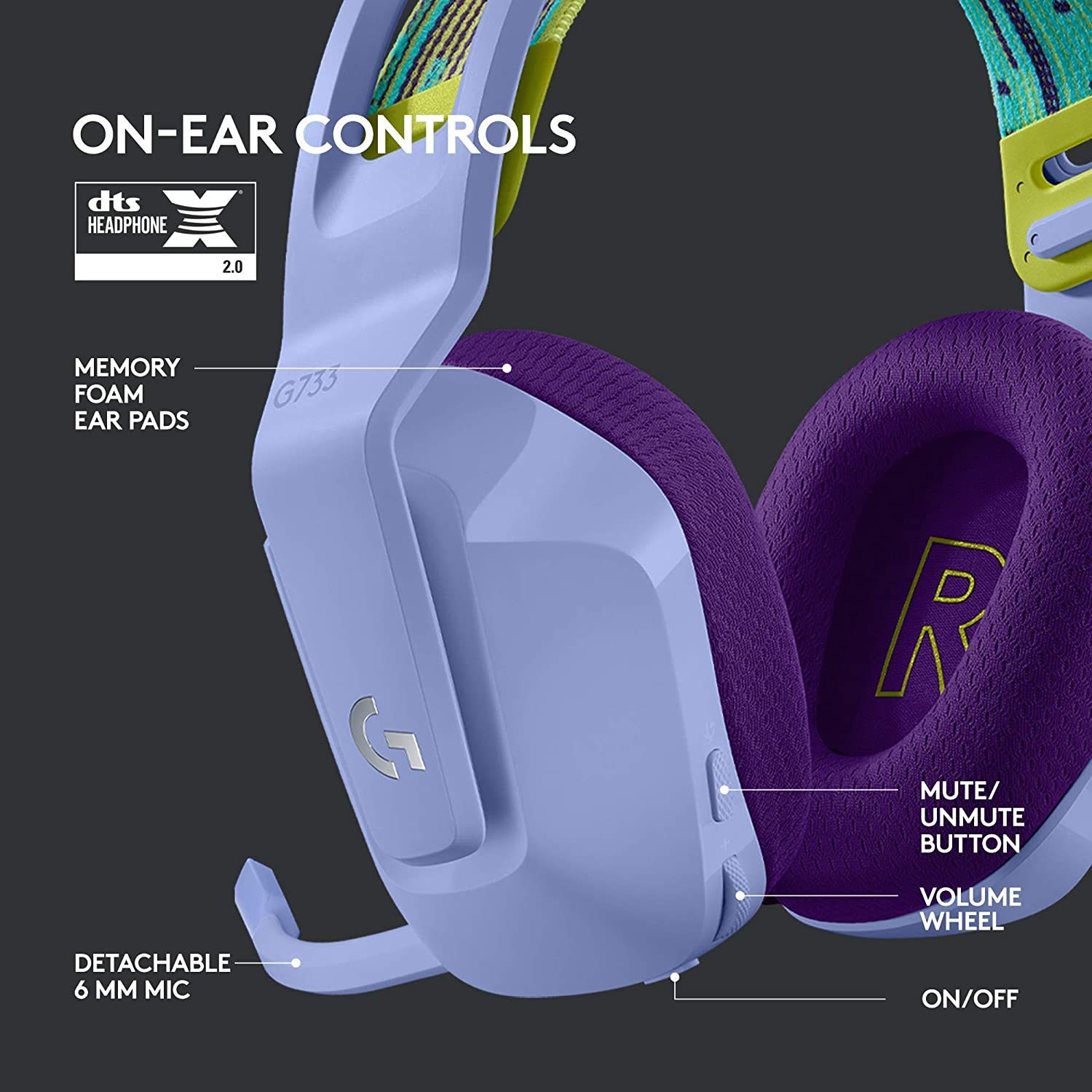 Logitech G733 LIGHTSPEED Wireless RGB Gaming Headset - Lilac for PC, PS4 image